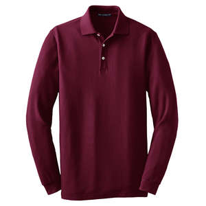 Port Authority Long Sleeve EZCotton Pique Sport Shirt - Dark/All Maroon