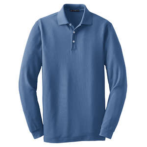 Port Authority Long Sleeve EZCotton Pique Sport Shirt - Dark/All Blue, Moonlight