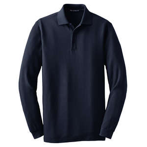 Port Authority Long Sleeve EZCotton Pique Sport Shirt - Dark/All Blue, Navy