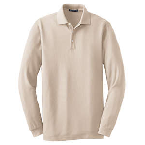 Port Authority Long Sleeve EZCotton Pique Sport Shirt - Dark/All Oyster