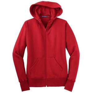 Sport-Tek Ladies Full-Zip Hooded Fleece Jacket - Dark/All Red