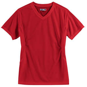 Sport-Tek Dri-Mesh Ladies V-Neck T-Shirt - Dark/All Red