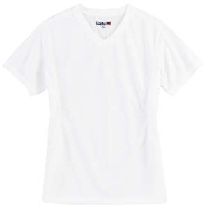 Sport-Tek Dri-Mesh Ladies V-Neck T-Shirt - Dark/All White