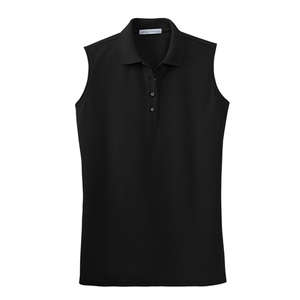 Port Authority Ladies Silk Touch Sleeveless Sport Shirt - Dark/All Black