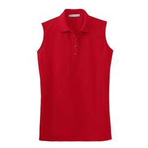 Port Authority Ladies Silk Touch Sleeveless Sport Shirt - Dark/All Red