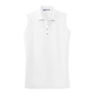 Port Authority Ladies Silk Touch Sleeveless Sport Shirt - Dark/All White