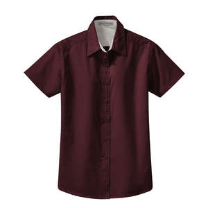 Port Authority Ladies Short Sleeve Easy Care Shirt - Dark/All Burgundy/Stone