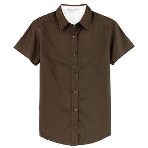 Port Authority Ladies Short Sleeve Easy Care Shirt - Dark/All Coffee/Stone