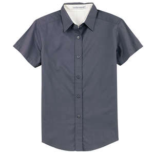 Port Authority Ladies Short Sleeve Easy Care Shirt - Dark/All Gray, Steel/Stone