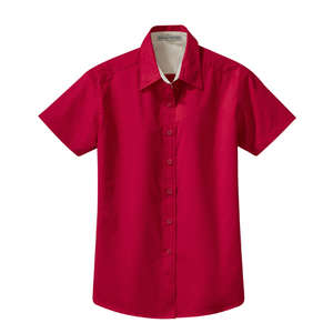 Port Authority Ladies Short Sleeve Easy Care Shirt - Dark/All Red/Stone