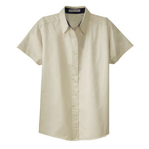 Port Authority Ladies Short Sleeve Easy Care Shirt - Dark/All Stone/Blue, Navy