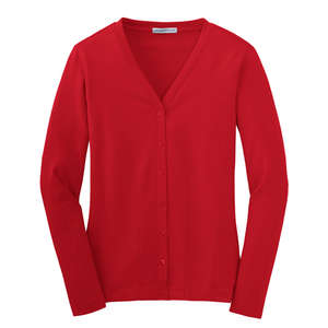 Port Authority Ladies Modern Stretch Cotton Cardigan - Dark/All Red, Scarlet