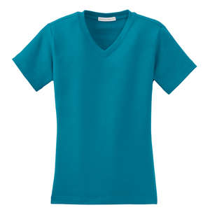 Port Authority Ladies Modern Stretch Cotton V-Neck Shirt - Dark/All Blue, Mosaic