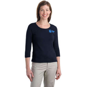 Custom Promotional Port Authority Ladies Modern Stretch Cotton 3/4-Sleeve Scoop Neck Shirt - Dark/All