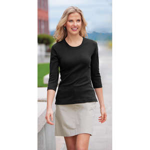 Port Authority Ladies Modern Stretch Cotton 3/4-Sleeve Scoop Neck Shirt - Dark/All 