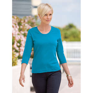 Port Authority Ladies Modern Stretch Cotton 3/4-Sleeve Scoop Neck Shirt - Dark/All 