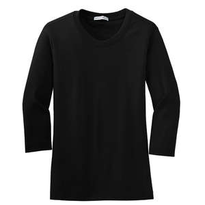 Port Authority Ladies Modern Stretch Cotton 3/4-Sleeve Scoop Neck Shirt - Dark/All Black