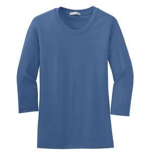 Port Authority Ladies Modern Stretch Cotton 3/4-Sleeve Scoop Neck Shirt - Dark/All Blue, Moonlight