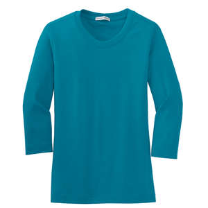 Port Authority Ladies Modern Stretch Cotton 3/4-Sleeve Scoop Neck Shirt - Dark/All Blue, Mosaic
