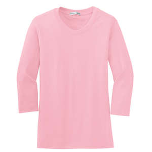Port Authority Ladies Modern Stretch Cotton 3/4-Sleeve Scoop Neck Shirt - Dark/All Pink, Petal 