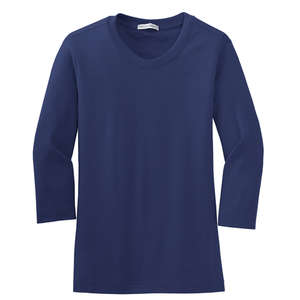Port Authority Ladies Modern Stretch Cotton 3/4-Sleeve Scoop Neck Shirt - Dark/All Blue, Sapphire