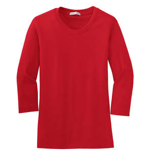 Port Authority Ladies Modern Stretch Cotton 3/4-Sleeve Scoop Neck Shirt - Dark/All Red, Scarlet