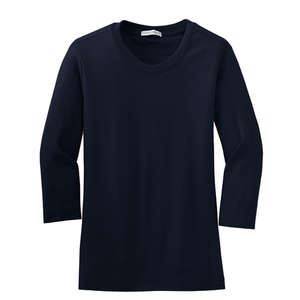 Port Authority Ladies Modern Stretch Cotton 3/4-Sleeve Scoop Neck Shirt - Dark/All Blue, True Navy