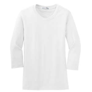 Port Authority Ladies Modern Stretch Cotton 3/4-Sleeve Scoop Neck Shirt - Dark/All White