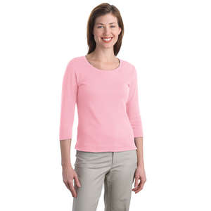 Port Authority Ladies Modern Stretch Cotton 3/4-Sleeve Scoop Neck Shirt - Dark/All 