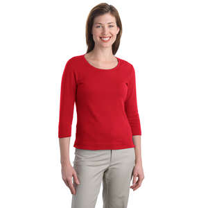 Port Authority Ladies Modern Stretch Cotton 3/4-Sleeve Scoop Neck Shirt - Dark/All 