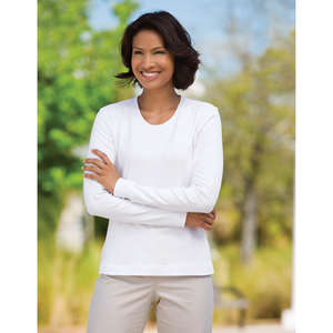 Custom Promotional Port Authority Ladies Modern Stretch Cotton Long Sleeve Scoop Neck Shirt - Dark/All