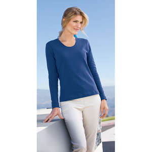 Port Authority Ladies Modern Stretch Cotton Long Sleeve Scoop Neck Shirt - Dark/All