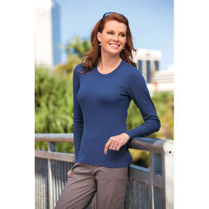 Port Authority Ladies Modern Stretch Cotton Long Sleeve Scoop Neck Shirt - Dark/All