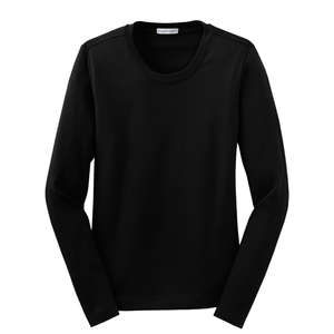 Port Authority Ladies Modern Stretch Cotton Long Sleeve Scoop Neck Shirt - Dark/All Black