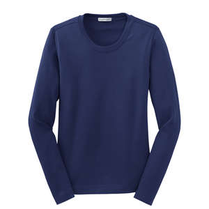Port Authority Ladies Modern Stretch Cotton Long Sleeve Scoop Neck Shirt - Dark/All Blue, Sapphire