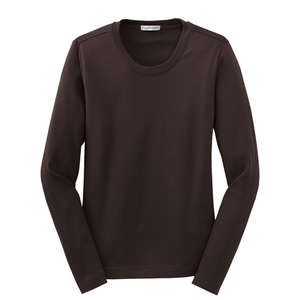 Port Authority Ladies Modern Stretch Cotton Long Sleeve Scoop Neck Shirt - Dark/All Chocolate, Dark