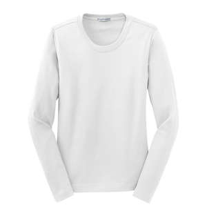 Port Authority Ladies Modern Stretch Cotton Long Sleeve Scoop Neck Shirt - Dark/All White
