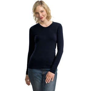 Port Authority Ladies Modern Stretch Cotton Long Sleeve Scoop Neck Shirt - Dark/All