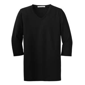 Port Authority Ladies Silk Touch Maternity 3/4-Sleeve V-Neck Shirt - Dark/All Black