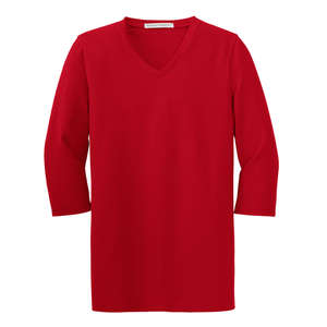 Port Authority Ladies Silk Touch Maternity 3/4-Sleeve V-Neck Shirt - Dark/All Red