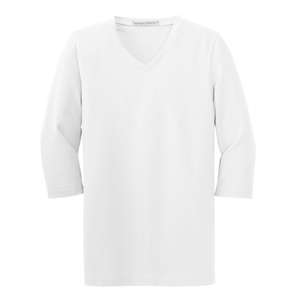 Port Authority Ladies Silk Touch Maternity 3/4-Sleeve V-Neck Shirt - Dark/All White