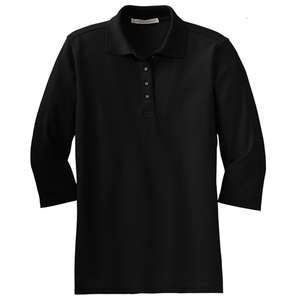 Port Authority Ladies Silk Touch 3/4-Sleeve Sport Shirt - Dark/All Black