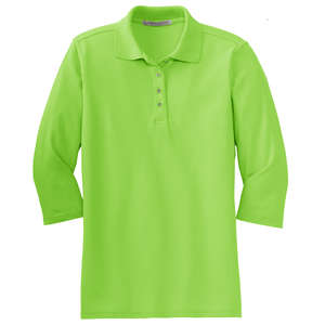 Port Authority Ladies Silk Touch 3/4-Sleeve Sport Shirt - Dark/All Green, Lime