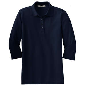 Port Authority Ladies Silk Touch 3/4-Sleeve Sport Shirt - Dark/All Blue, Navy