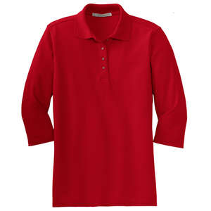 Port Authority Ladies Silk Touch 3/4-Sleeve Sport Shirt - Dark/All Red