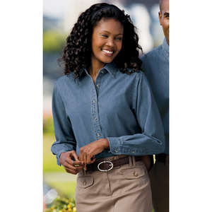 Port Authority Ladies Long Sleeve Denim Shirt - Dark/All