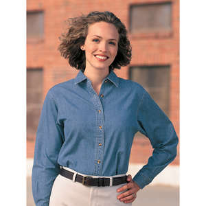 Port Authority Ladies Long Sleeve Denim Shirt - Dark/All