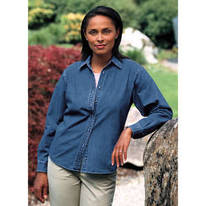 Port Authority Ladies Long Sleeve Denim Shirt - Dark/All