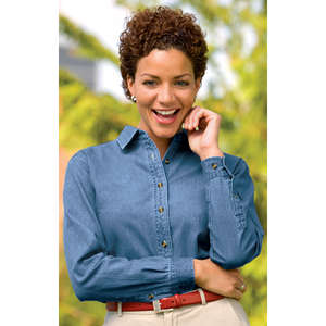 Port Authority Ladies Long Sleeve Denim Shirt - Dark/All