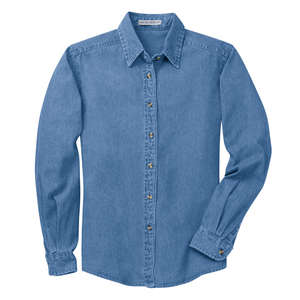 Port Authority Ladies Long Sleeve Denim Shirt - Dark/All Blue, Denim